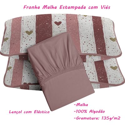 Jogo de Lençol KazzaVip King Malha 100% Algodão Marina 3 peças Linha Premium Rose