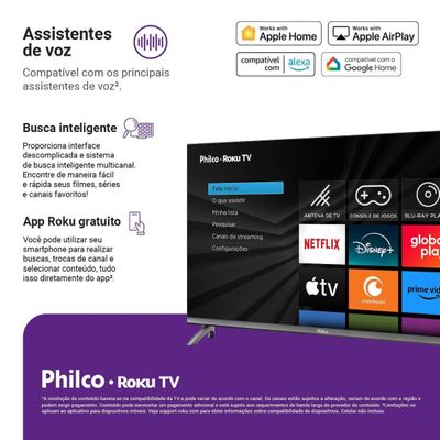 Smart TV 32" HD Philco P32CRB Roku TV HDR10 Dolby Audio