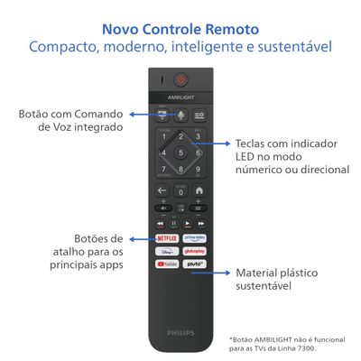 Smart TV 50" 4K Philips 50PUG7300/78 UHD Titan OS Pixel Precise Comando de Voz Preta