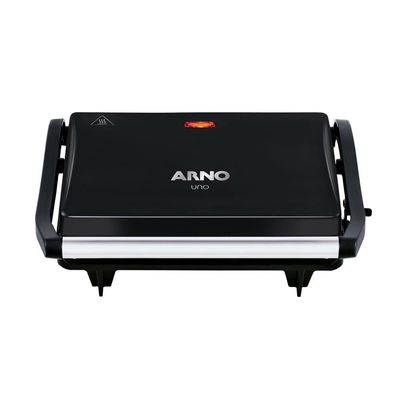 Grill Elétrico Arno Compact Uno GPTO Grelha Antiaderente Trava Lateral Preto Inox / 110
