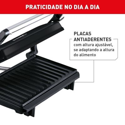 Grill Elétrico Arno Compact Uno GPTO Grelha Antiaderente Trava Lateral Preto Inox / 220
