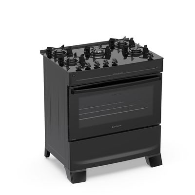 Fogão Atlas Mônaco Top Glass 5 Bocas com Mesa de Vidro e Mega Chama Bivolt Preto
