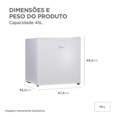 Frigobar Midea 45L MDRD086FGD013 Inverter Branco e Preto Prata Porta Reversível Bivolt