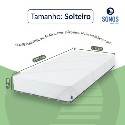Colchão Sonos Sense Purotex Solteiro Ortopédico Espuma D28 88x188x19 a Vácuo