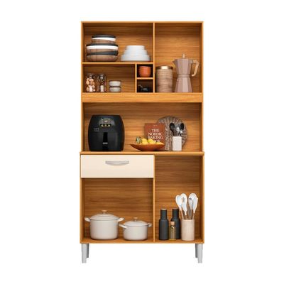 Kit de Cozinha Malta 4 Portas 1 Gaveta Off White e Cinamomo
