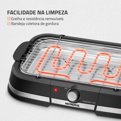 Churrasqueira Elétrica Grand Steak & Grill 1800W CH08BI Mondial Preta 220V
