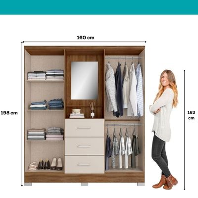 Guarda Roupa Casal Com Espelho 4 Portas Roma Carraro Freijó C/ Off White