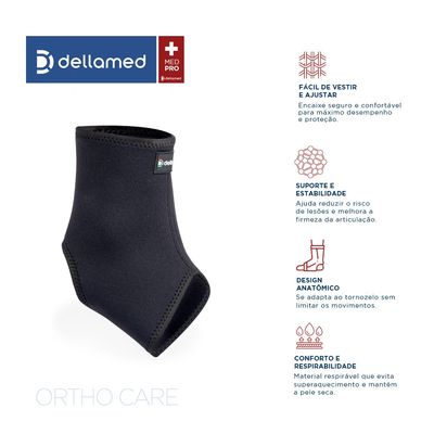 Par de Tornozeleiras Curta Ortho Care Dellamed M / Preto