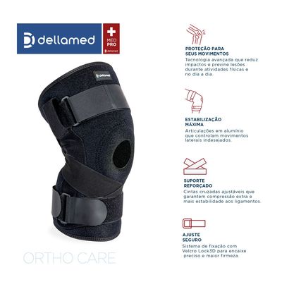 Par de Joelheira Articulada com Cintas Cruzadas Ortho Care Dellamed M / Preto