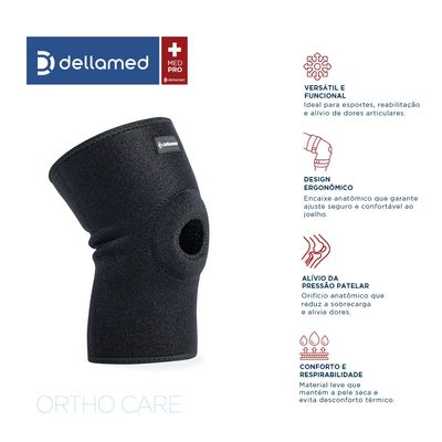 Par de Joelheiras com Orifício e Reforço Patelar Ortho Care Dellamed PP / Preto