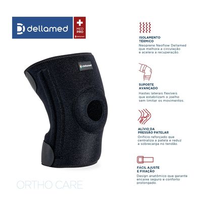 Par Joelheira com Orifício Reforço Patelar e Hastes Ortho Care Dellamed unico / Preto