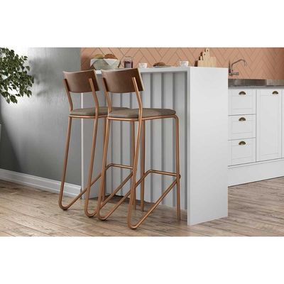 Balcão Ilha Gourmet Bella 2613 120cm e 2 Banquetas 1747 Branco - Rose/Areia/Caramelo Carraro