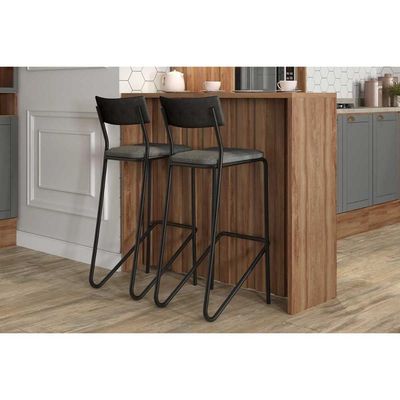 Balcão Cozinha Modulado Bella 2613 120cm e 2 Banquetas 1747 Nogal - Preto/Grafite - Preto Carraro