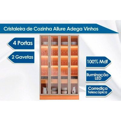Cristaleira Sala Jantar Allure LED Reflecta 140cm Gris Linea