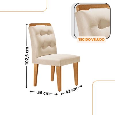 Sala de Jantar Mesa 90cm Olímpia em MDF com Vidro Canto Copo 4 Cadeiras Carol Moderna Mobília Veludo Creme/Off White/Imbuia
