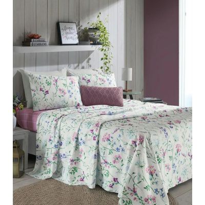 Jogo De Cama Casal Floral 200 Fios Lar e Lazer Bege UN / Bege