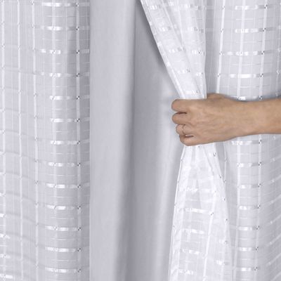 Cortina 3,00x2,50 Sala Quarto Cozinha Voil Blackout Tecido Xadrez Branco