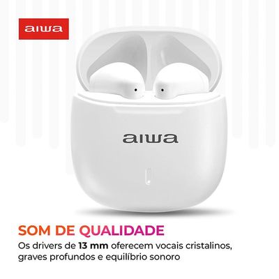Fone de Ouvido Eardbud AIWA AWS-EB-05-W Bluetooth Cancelamento de Ruído e 24h de Bateria Branco