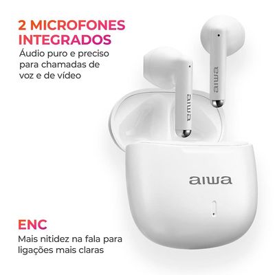 Fone de Ouvido Eardbud AIWA AWS-EB-05-W Bluetooth Cancelamento de Ruído e 24h de Bateria Branco