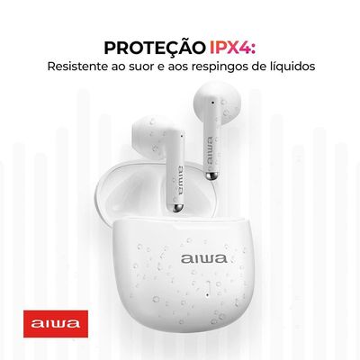 Fone de Ouvido Eardbud AIWA AWS-EB-05-W Bluetooth Cancelamento de Ruído e 24h de Bateria Branco