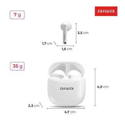 Fone de Ouvido Eardbud AIWA AWS-EB-05-W Bluetooth Cancelamento de Ruído e 24h de Bateria Branco