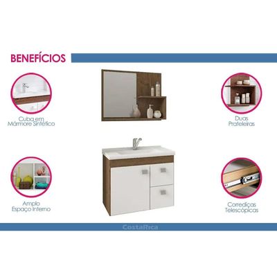 Conjunto Banheiro Isa c/Cuba + Espelho Amendoa/Branco MGM