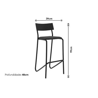Balcão Ilha Gourmet Bella 2613 120cm e 2 Banquetas 1747 Nogal - Preto/Grafite - Preto Carraro