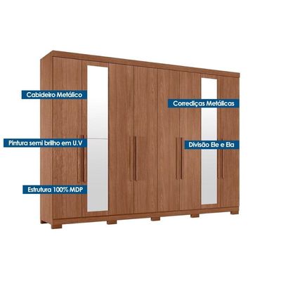 Guarda Roupa Casal 8Pta c/Esp Pé Master New Cinamo S. Andirá