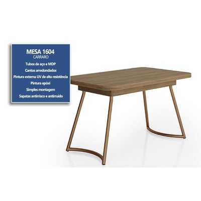 Mesa Jantar Évora 1604 Madeirado/Aço 130cm Dourado Carraro