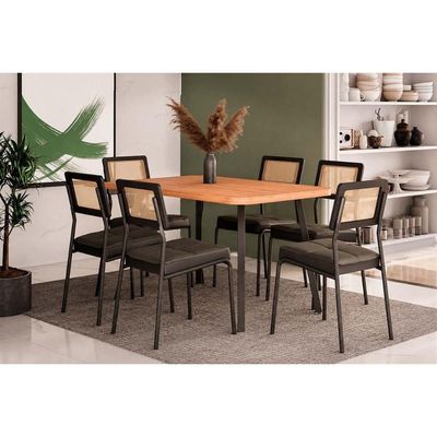 Mesa Sala Jantar Stellar 160cm+ 6 Cadeiras Lux Preto Carraro