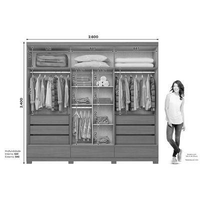 Guarda Roupa Casal 6 Portas 9Gavetas Imperial Cin/Avela Henn