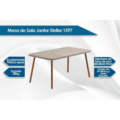 Mesa Jantar Stellar 1597 Madeirado/Aço 160cm Dourado Carraro