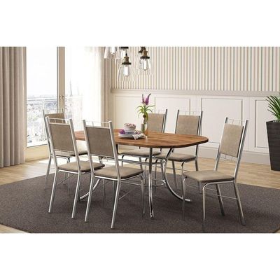 Mesa Jantar 1547 Madeirado/Aço 160cm Dourado/Noce Carraro