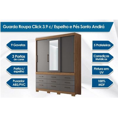 Guarda Roupa Solteiro 3Ptas c/Esp Morretes Areia S. Andirá