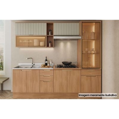 Paneleiro Cozinha Carraro Alma 3Pt 1Gav c/Vid Led 60cm Cedro