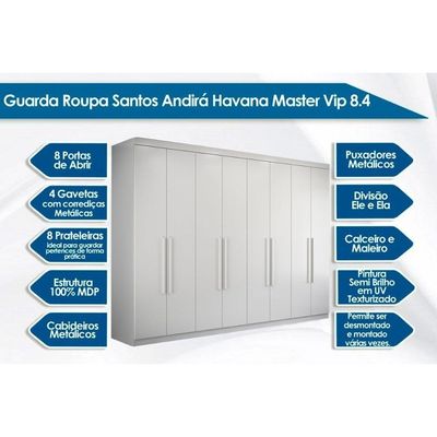 Guarda Roupa Casal 8 Ptas Pés Master New Cinamomo S. Andirá