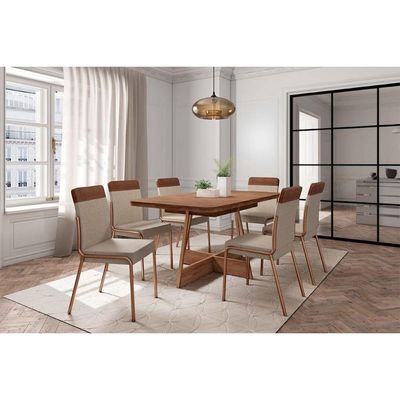 Mesa Sala Jantar Átria 160cm + 6 Cadeiras Duo Rose Carraro