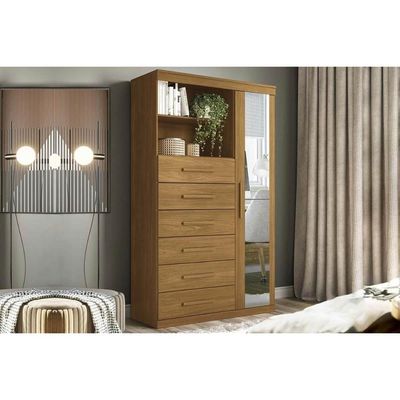 Cômoda Marabá c/1 Porta c/Espelho 6Gavs Cinamomo S. Andirá