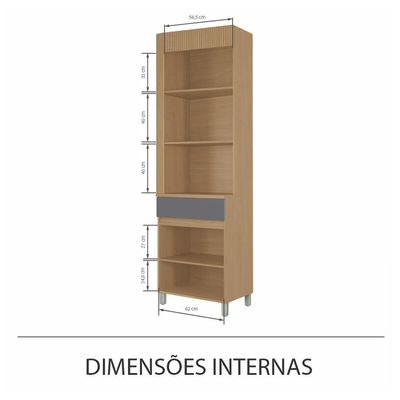 Paneleiro Realeza Premium 1 Porta 1 Gaveta Carvalho e Titânio