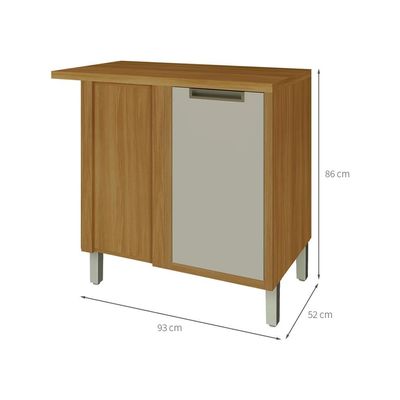 Balcão de Cozinha Imperatriz com Tampo 1 Porta Freijó e Off White 93 cm