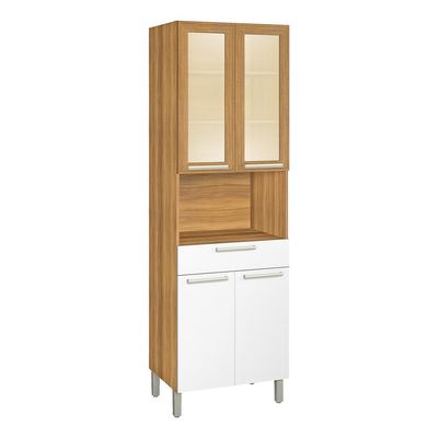 Paneleiro Burguesa Premium com Vidro Reflecta 4 Portas 1 Gaveta Freijó e Branco