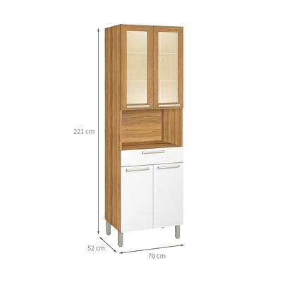 Paneleiro Burguesa Premium com Vidro Reflecta 4 Portas 1 Gaveta Freijó e Branco