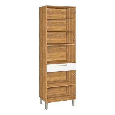 Paneleiro Burguesa Premium com Vidro Reflecta 4 Portas 1 Gaveta Freijó e Branco