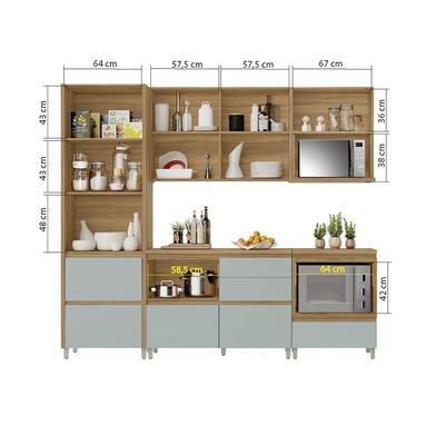 Cozinha Completa Rainha com Ilha 100% MDF 8 Portas 12 Gavetas Verde e Nature