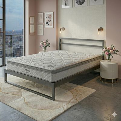 Colchão Queen Size Herval Ômega com Pillow Top e Molas Ensacadas 22x158x198cm  Cinza/Branco