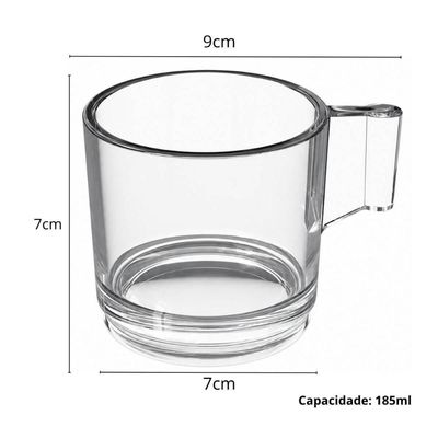 Jogo 12 Xícaras com Pires para Chá Café 185ml Vidro Transparente LHermitage Mesa Posta Cafeteria