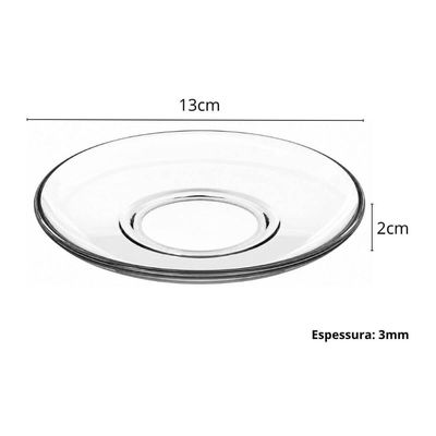 Jogo 12 Xícaras com Pires para Chá Café 185ml Vidro Transparente LHermitage Mesa Posta Cafeteria