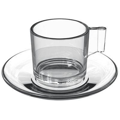 Jogo 12 Xícaras com Pires para Chá Café 185ml Vidro Transparente LHermitage Mesa Posta Cafeteria