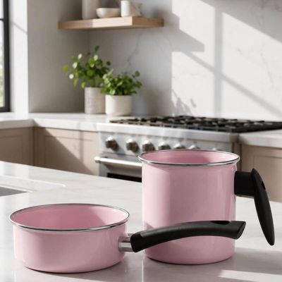 Leiteira 1,3l Agata Rosa Bebê Aço Esmaltado Cabo Baquelite Fervedor Metallouça