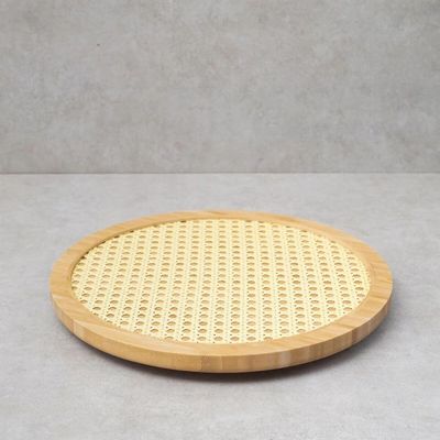 Jogo Tábua de Frios Giratória 30cm e Fruteira 28,5cm Bambu Cesto de Mesa Cozinha